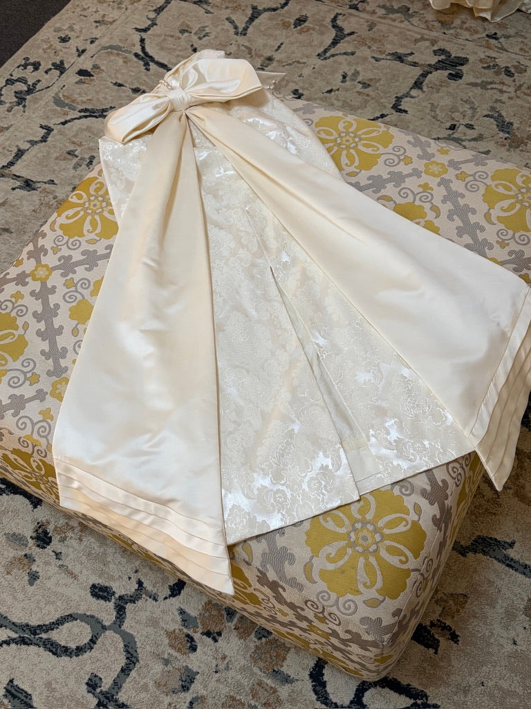 Vintage 90s jacquard column wedding dress with detachable train
