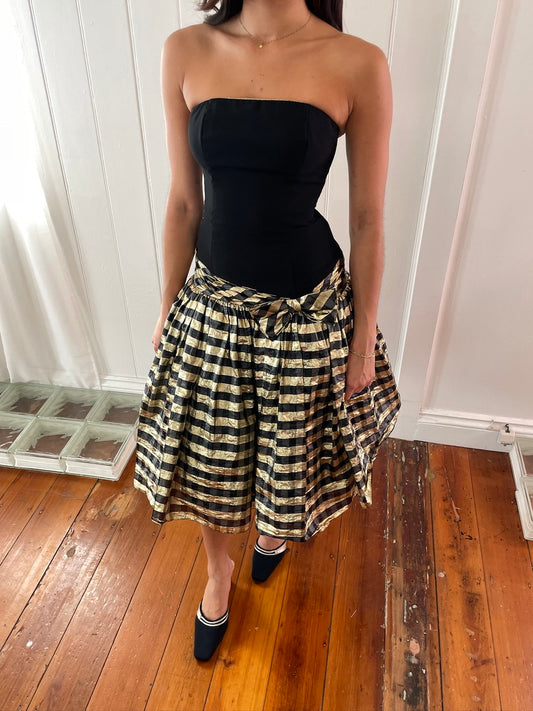 Vintage 80s drop waist lamé gingham mini dress