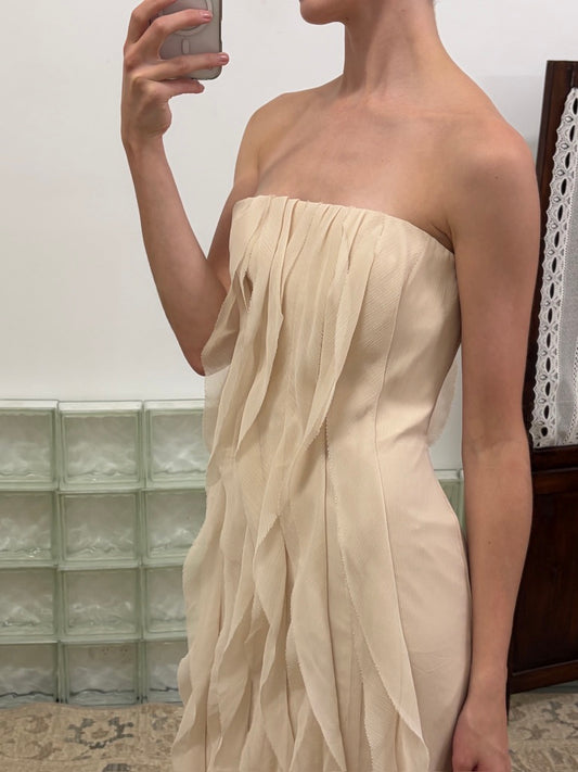 Vintage Y2K Vera Wang sand cascading ruffle dress