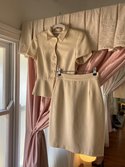 Vintage 80s cream skirt suit set
