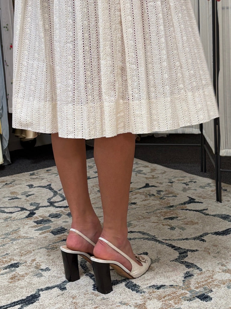 Vintage 50s ivory cotton broderie anglaise midi dress with sailor collar