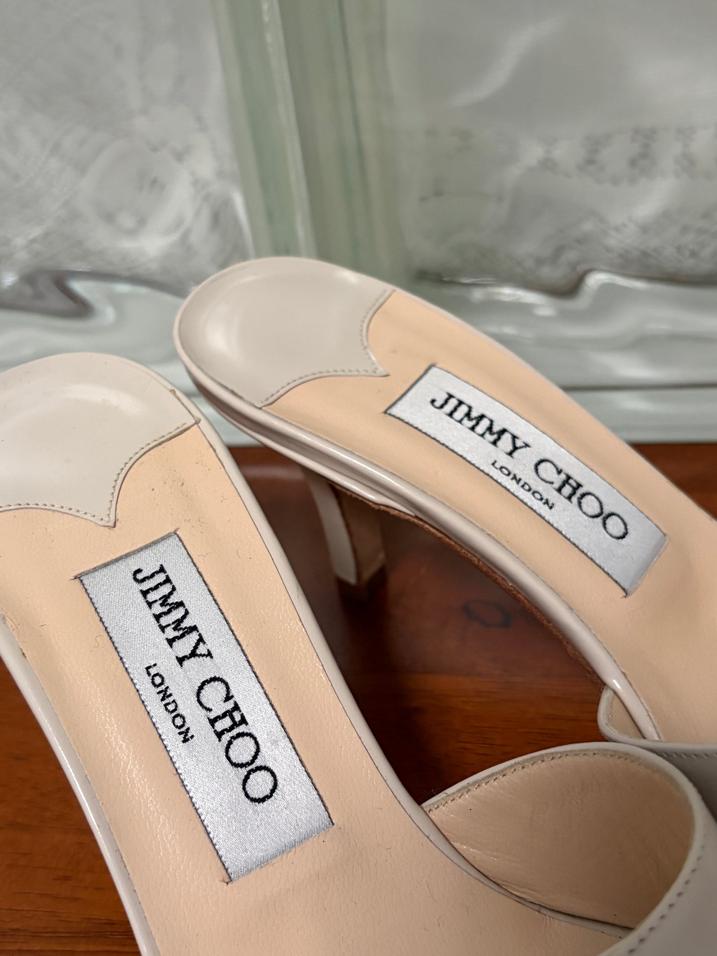 Vintage Jimmy Choo ivory leather open toe mules