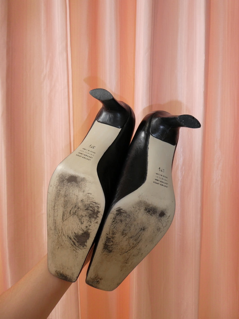 Mina Martini black leather square toe heels size 37.5
