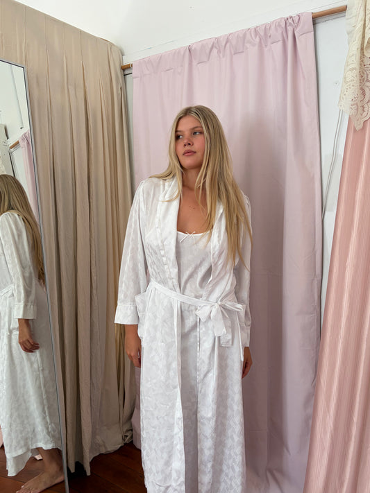 Vintage 90s ivory bridal slip and robe set