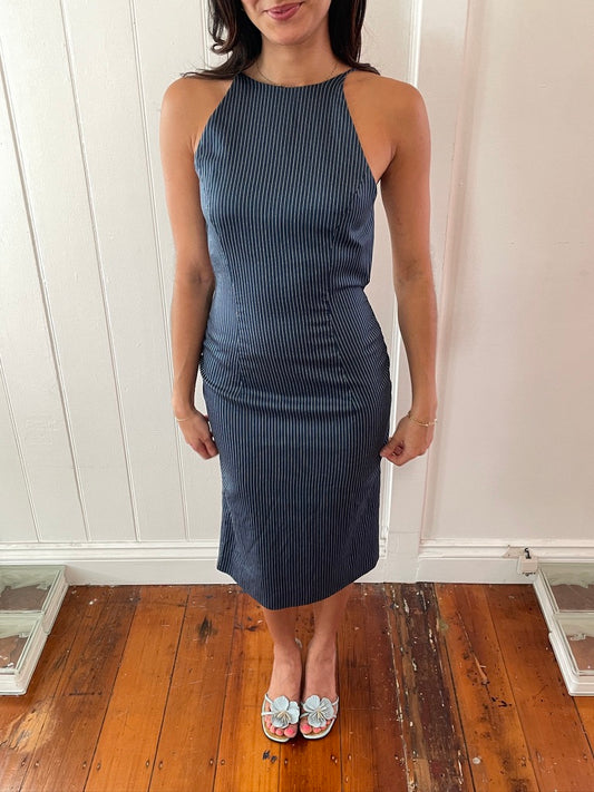 Vintage y2k Versace backless pinstripe midi dress