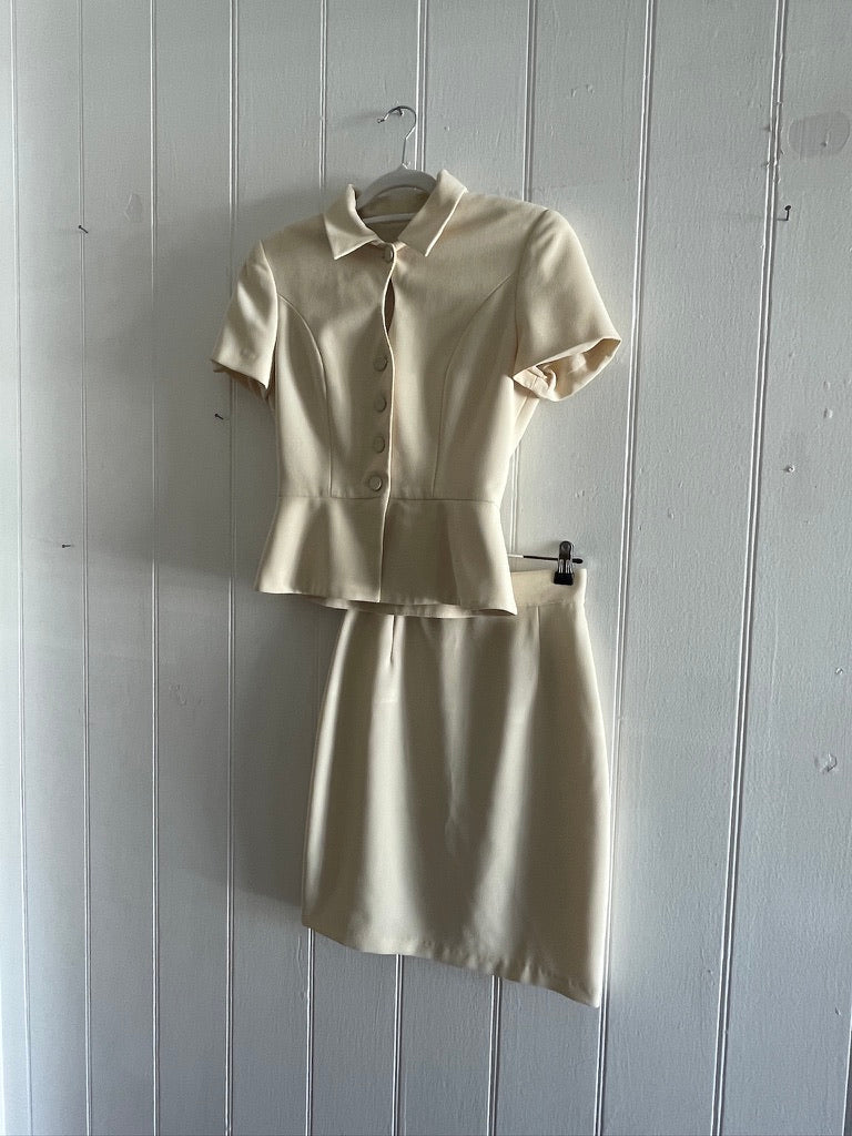 Vintage 80s cream skirt suit set
