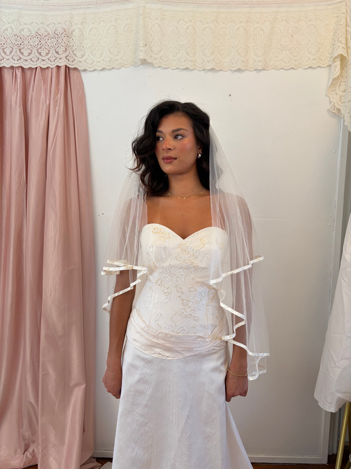 Vintage y2k cream silk drop waist wedding dress