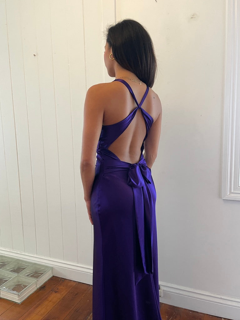 Vintage Y2K Ruth Tarvydas satin evening gown grape