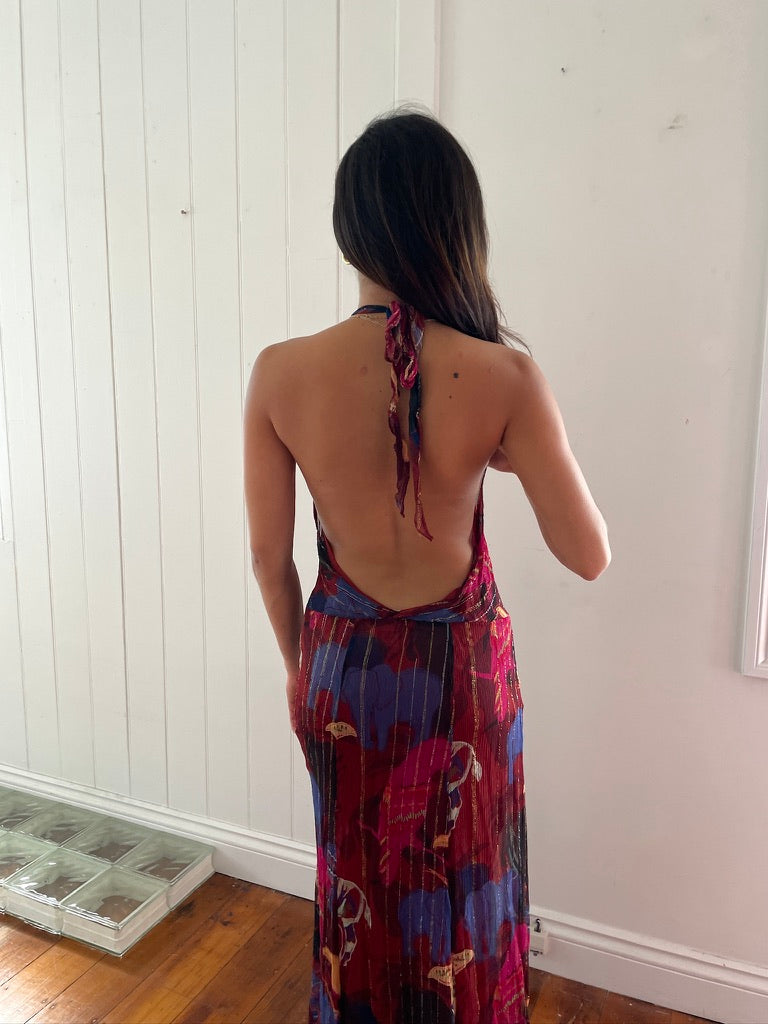 Vintage y2k Lisa Ho silk backless halterneck maxi