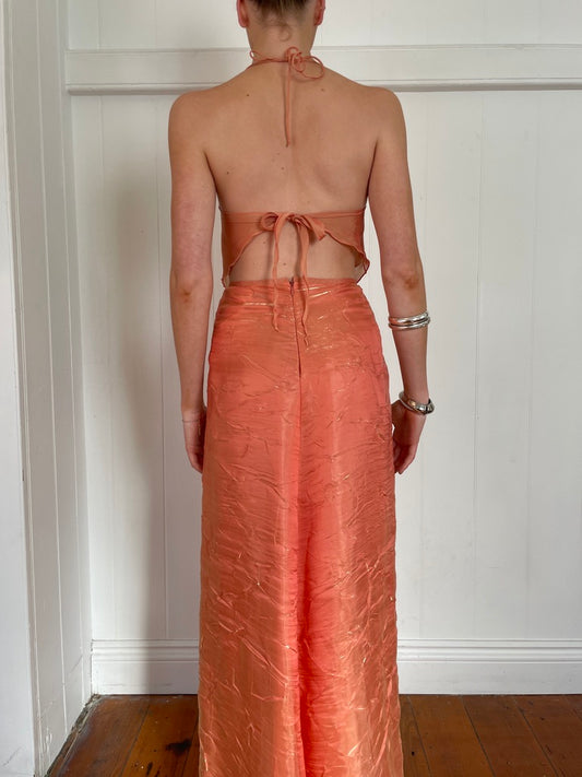 Vintage Y2K shimmery orange skirt and halter set