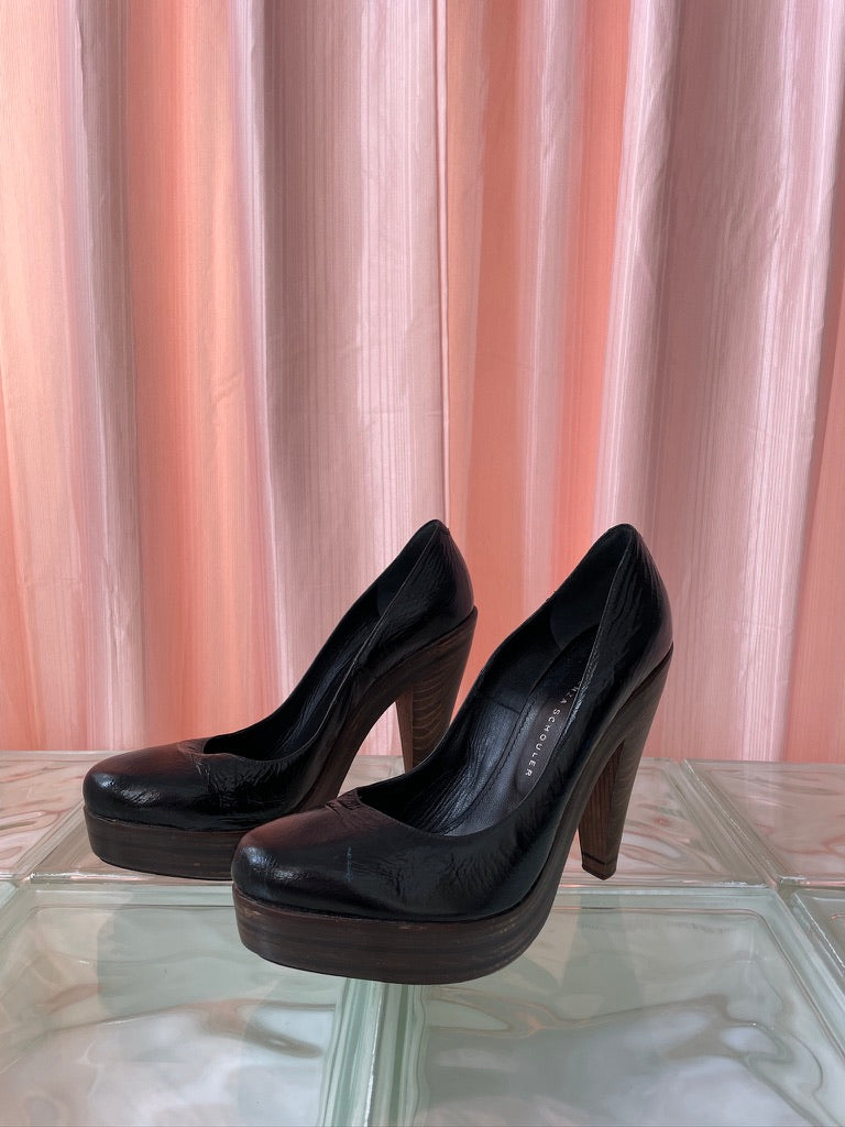 Proenza Schouler black patent leather platform heels size 38