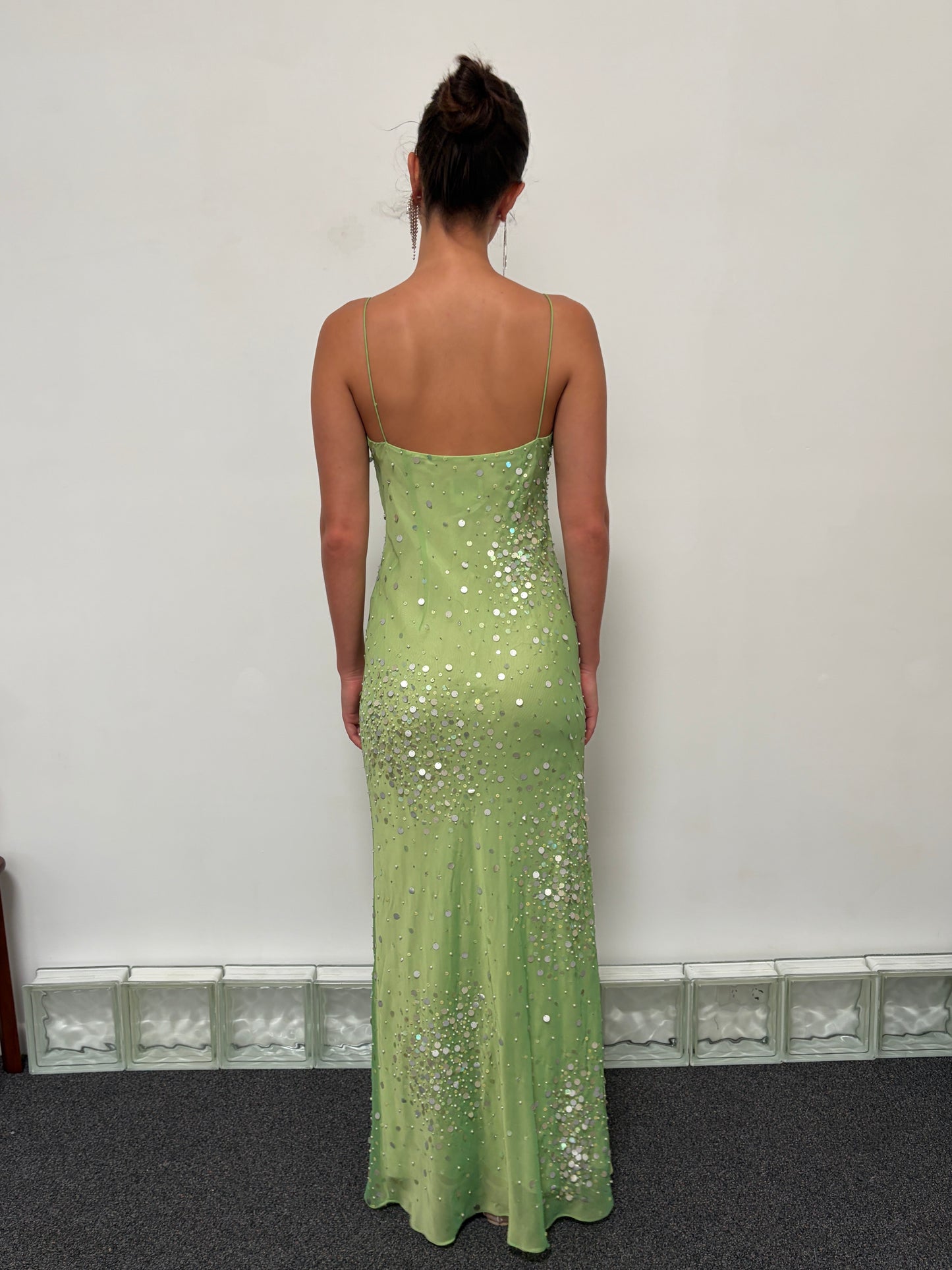 Vintage 90s green sequinned evening gown