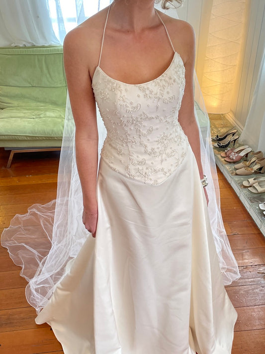 Vintage Y2K beaded basque waist satin corset and skirt set