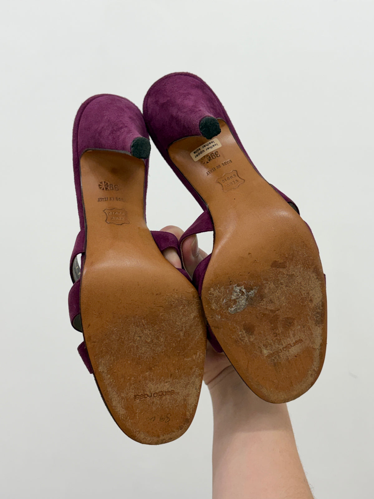 Vintage 90s Sergio Rossi blackberry suede mule heels