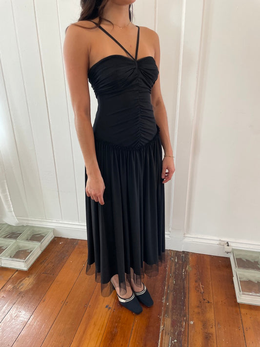 Vintage Y2K Vera Wang black drop waist midi dress