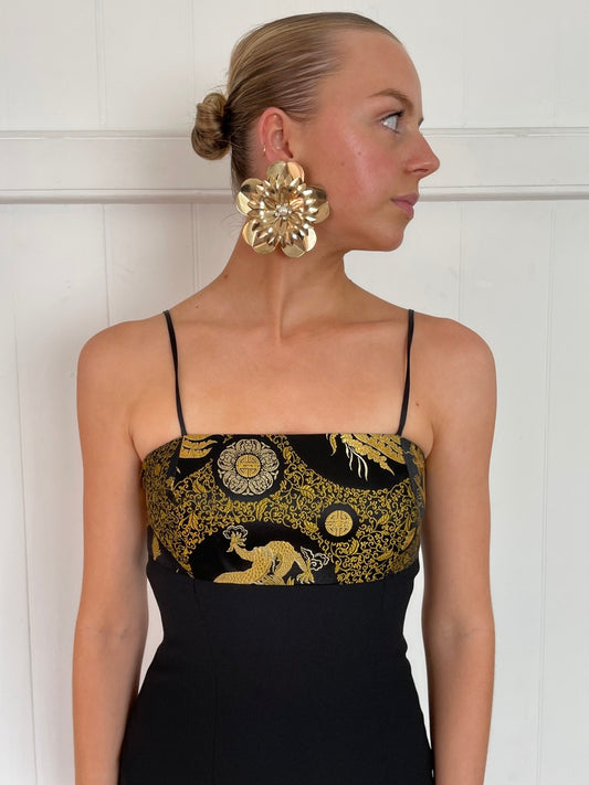 Vintage 90s black brocade mini dress