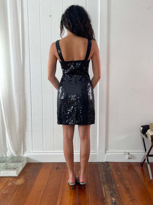 Vintage y2k black sequinned mini dress