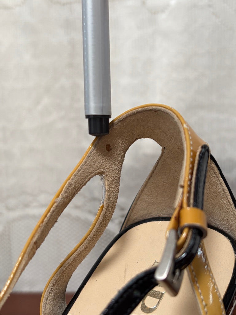 Vintage Prada patent leather strappy heels with bow