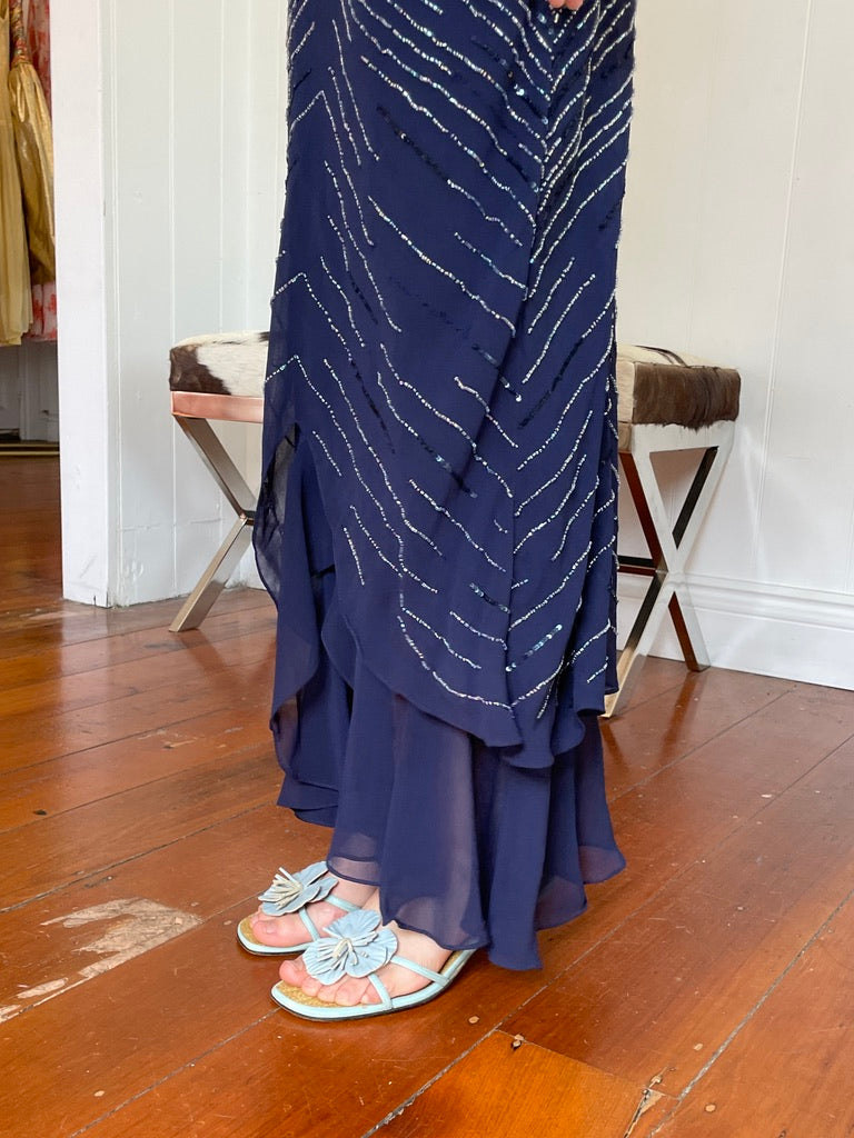 Vintage Y2K Navy beaded slip dress with flirty hem