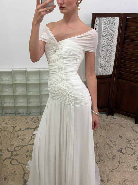 Vintage Y2K silk gathered bodice ivory wedding gown