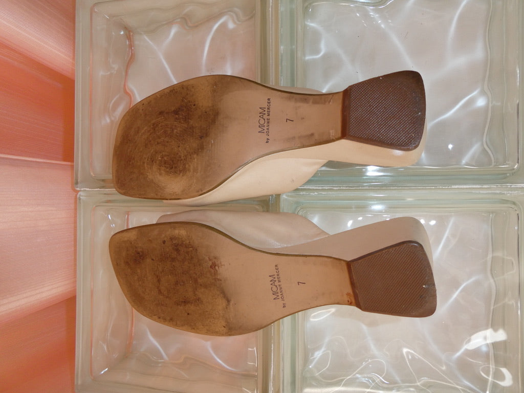 Cream leather square toe mules size 38