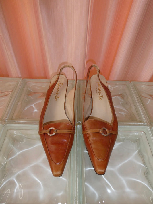 Taranto tan leather sling back kitten heels size 39