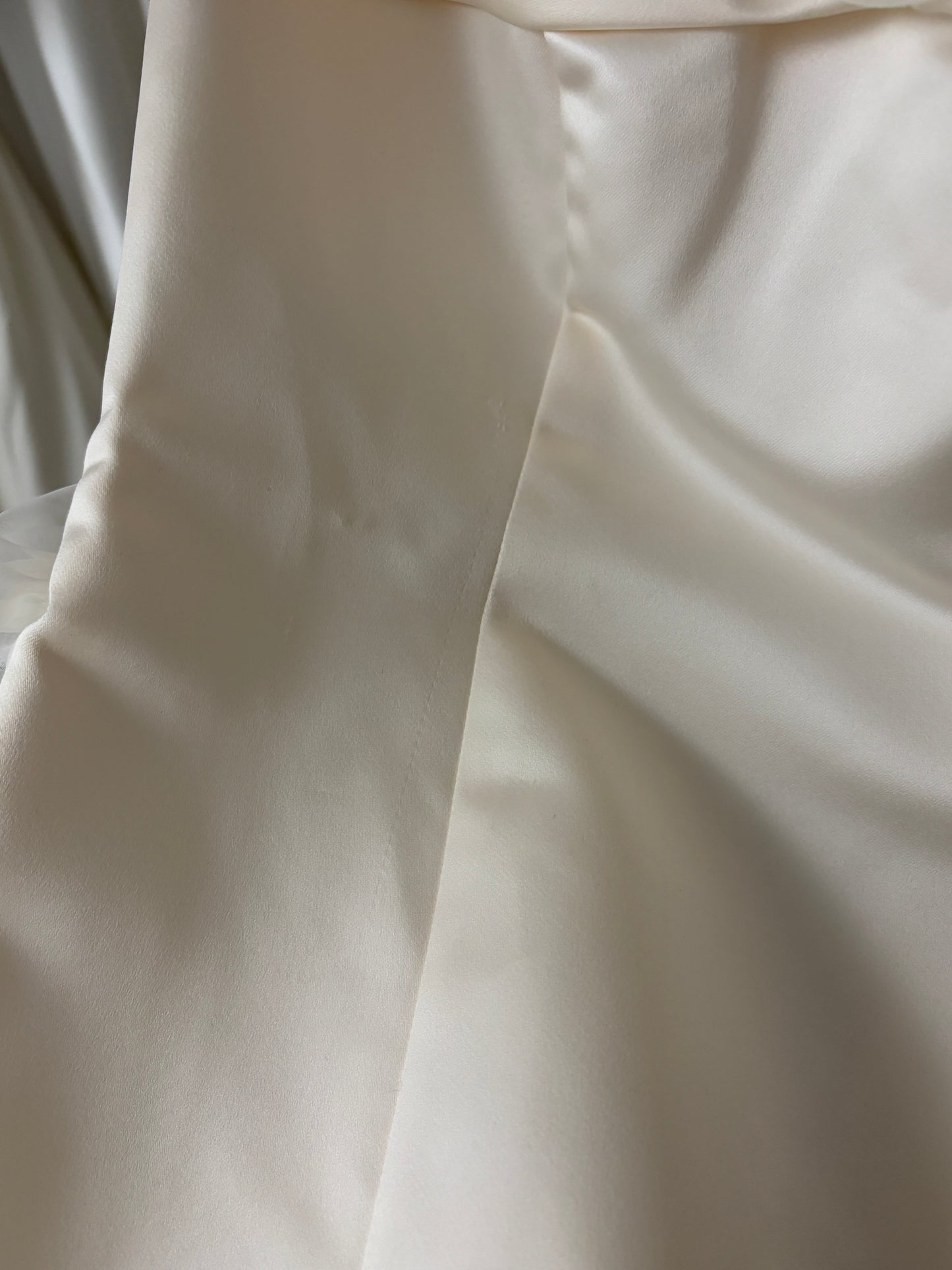 Vintage 1997 silk off shoulder wedding dress with rosettes