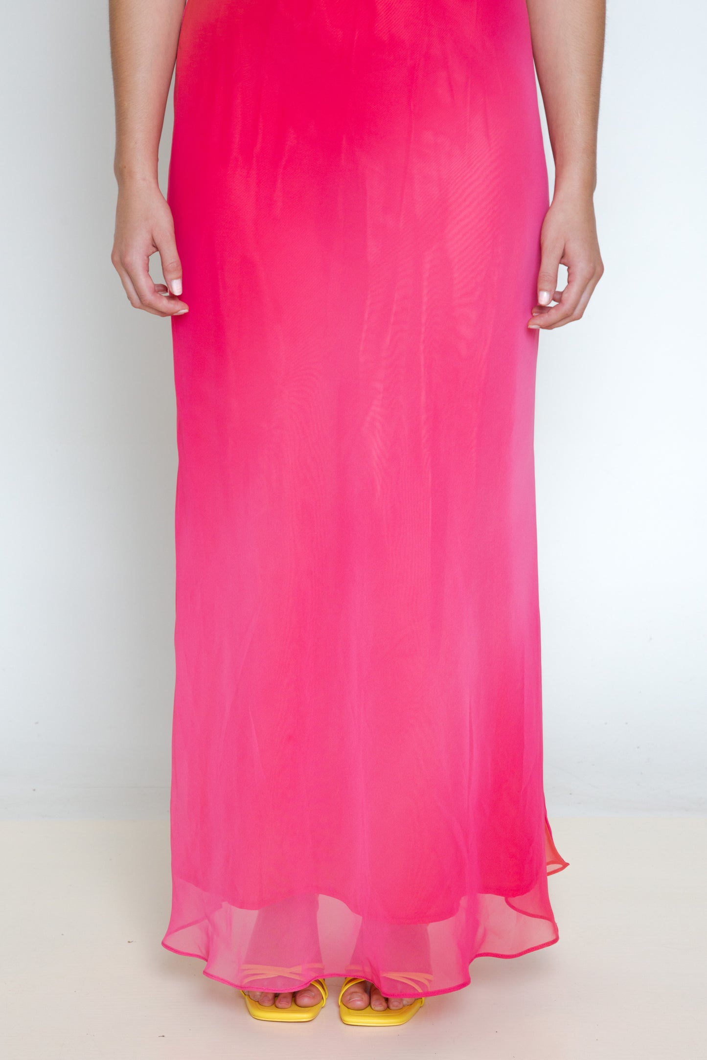 Vintage 90s pink orange one shoulder formal dress
