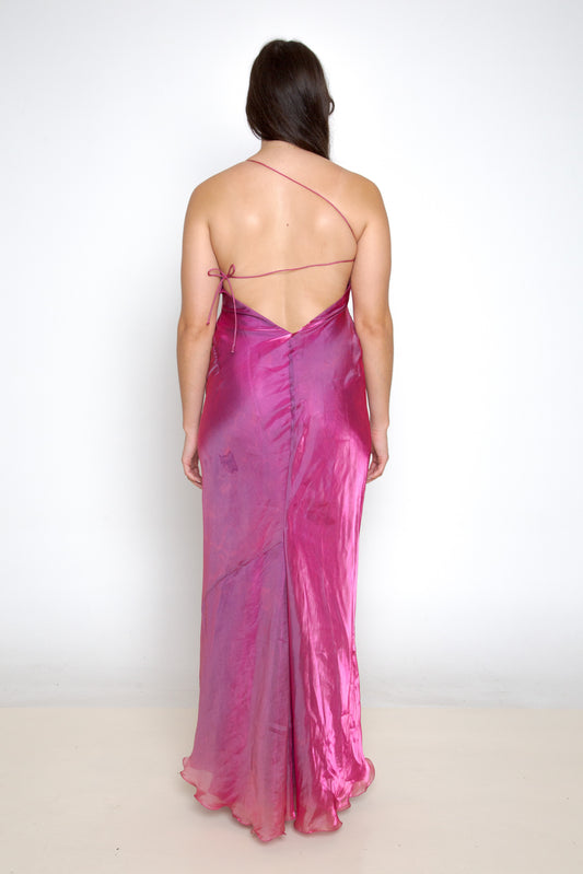 Ebony Dress - Vintage 90s plum one shoulder open back evening gown