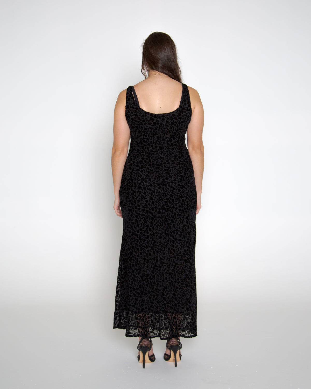 Vintage 90s black silk velvet burnout maxi dress