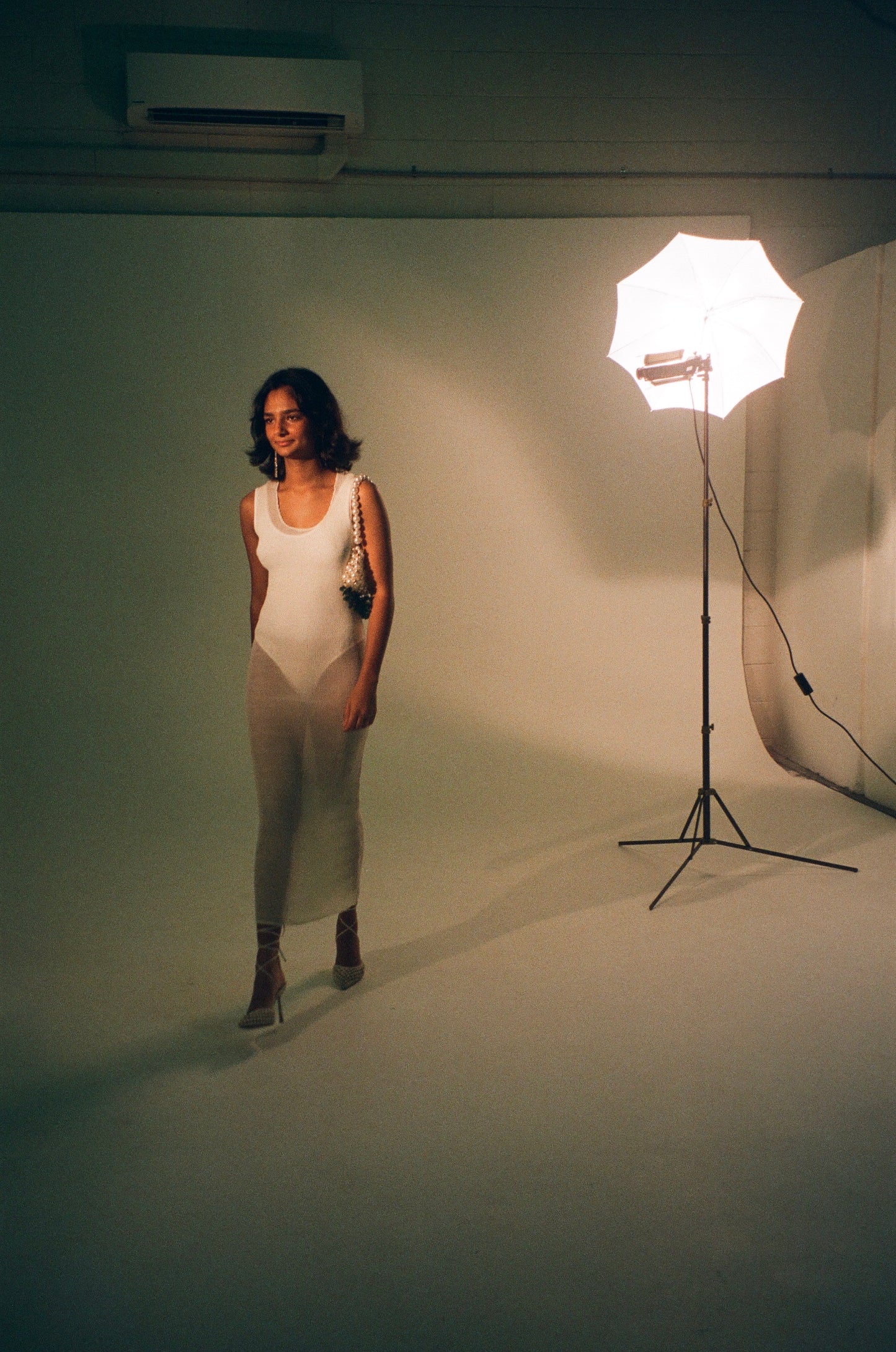 Vintage Y2K Cream perma pleated sheer midi dress