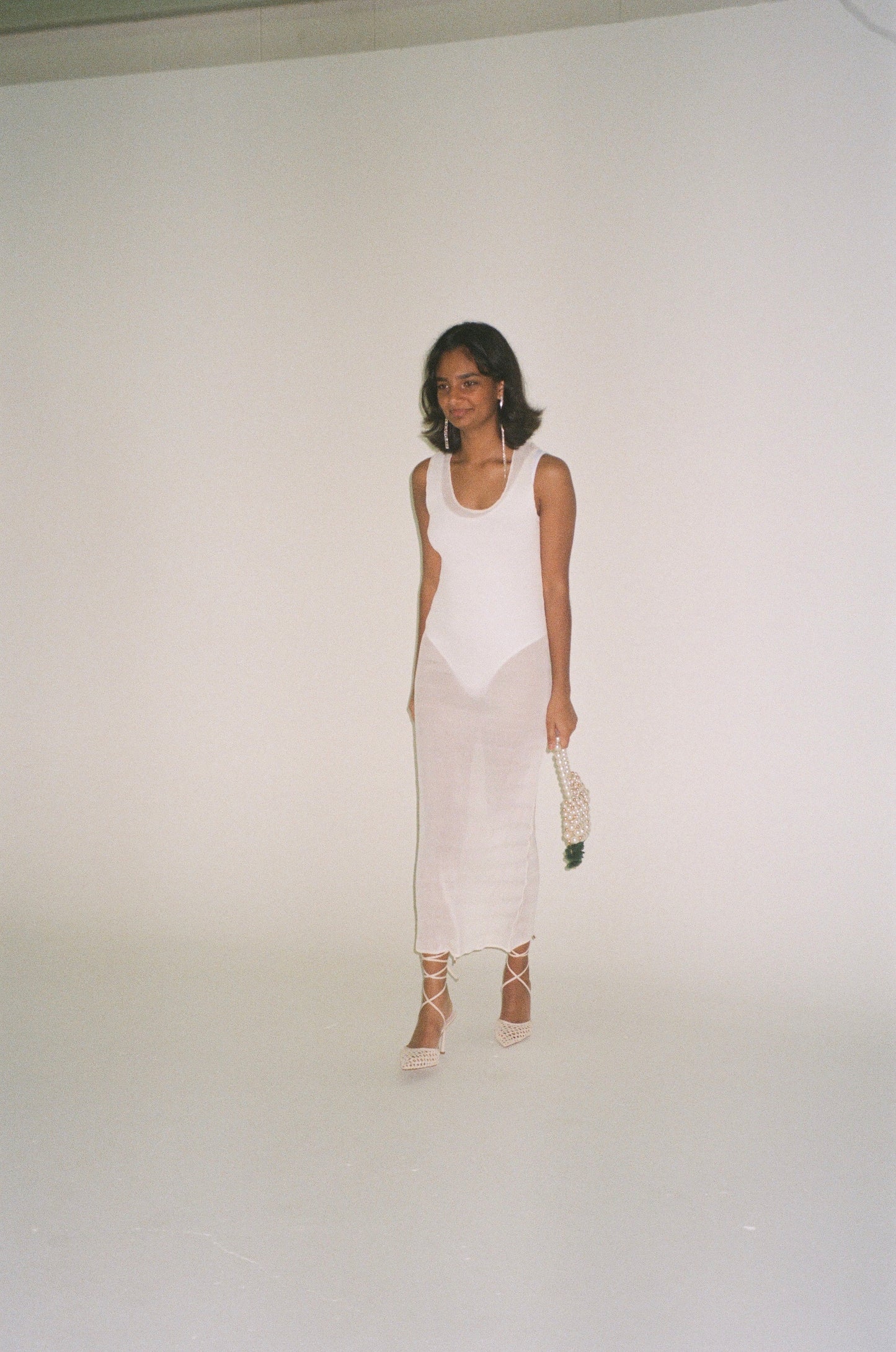 Vintage Y2K Cream perma pleated sheer midi dress