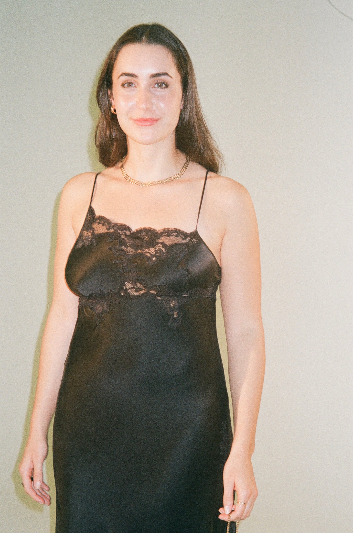 Vintage y2k silk bias cut lace trim slip dress