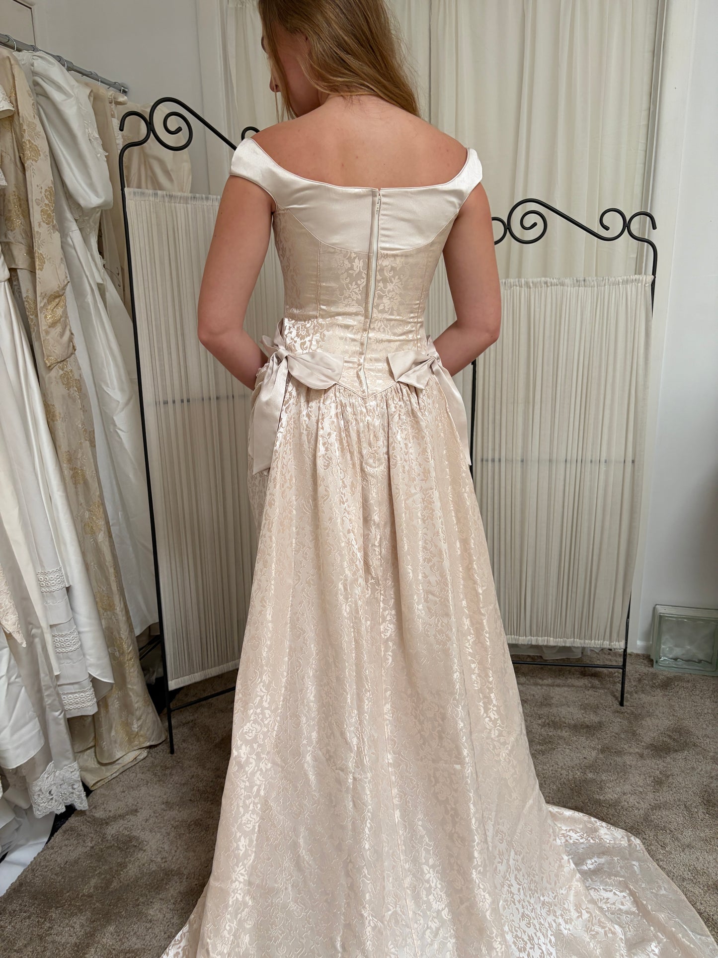 Vintage 90s ballerina pink basque waist wedding gown with bows