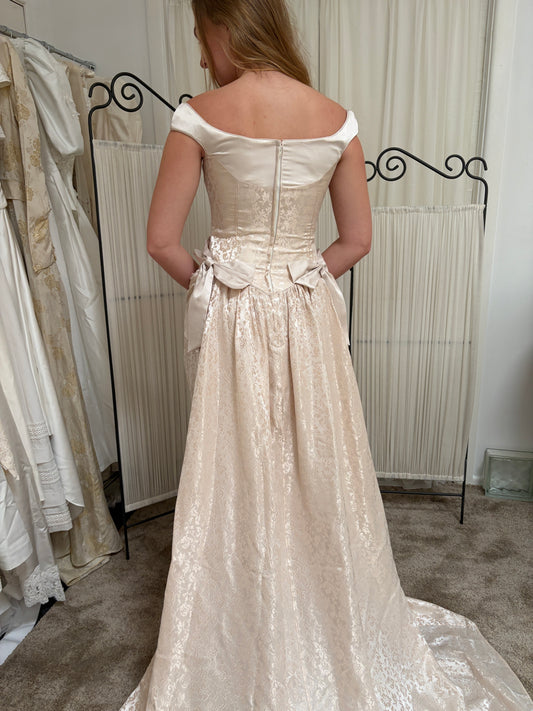 Vintage 90s ballerina pink basque waist wedding gown with bows