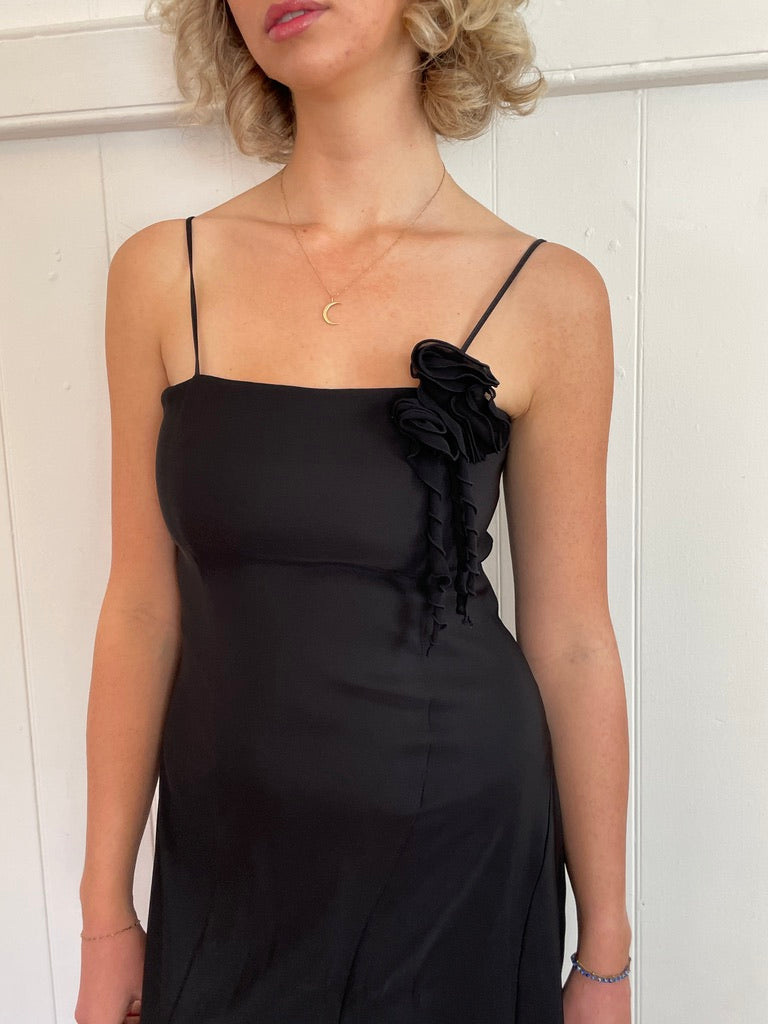 Vintage y2k black slip dress with rosette