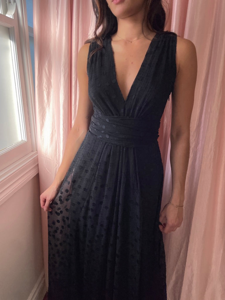 Vintage y2k black polka dot A-line maxi dress