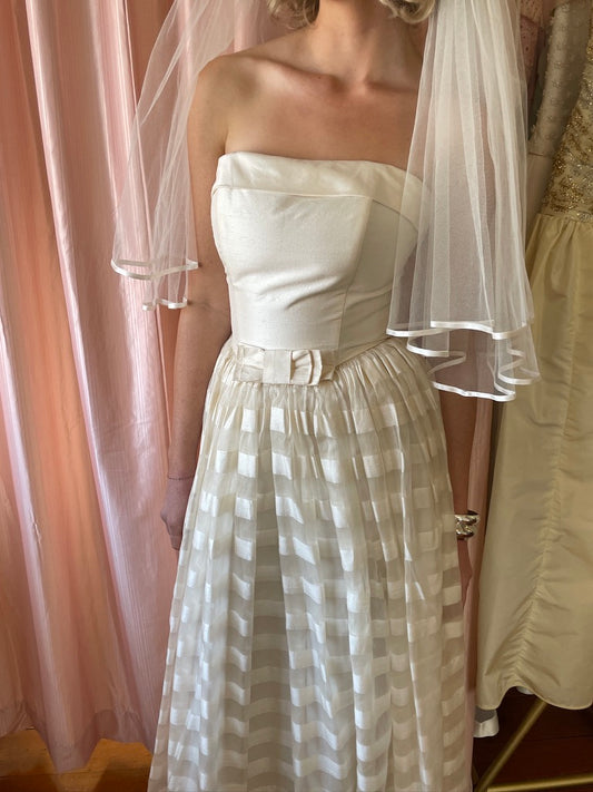 Vintage 1999 Wendy Makin Raw silk striped strapless gown