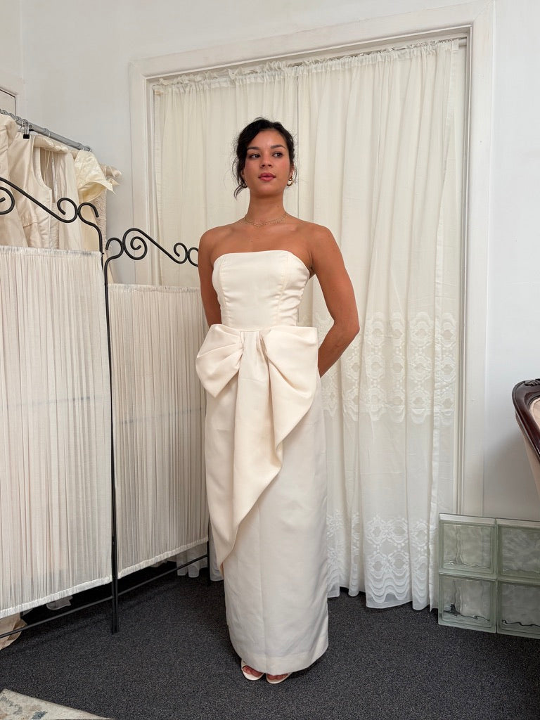 Vintage 80s Victor Costa satin column gown with statement bow