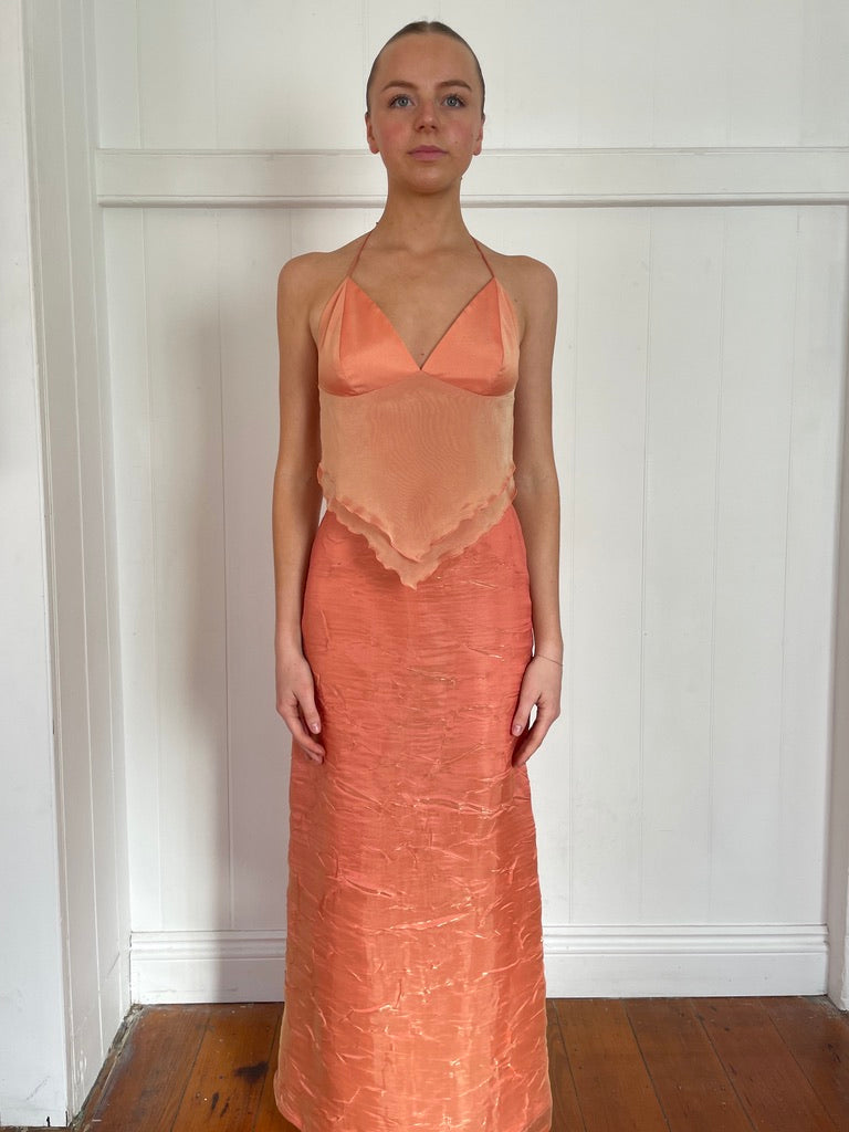 Vintage Y2K shimmery orange skirt and halter set