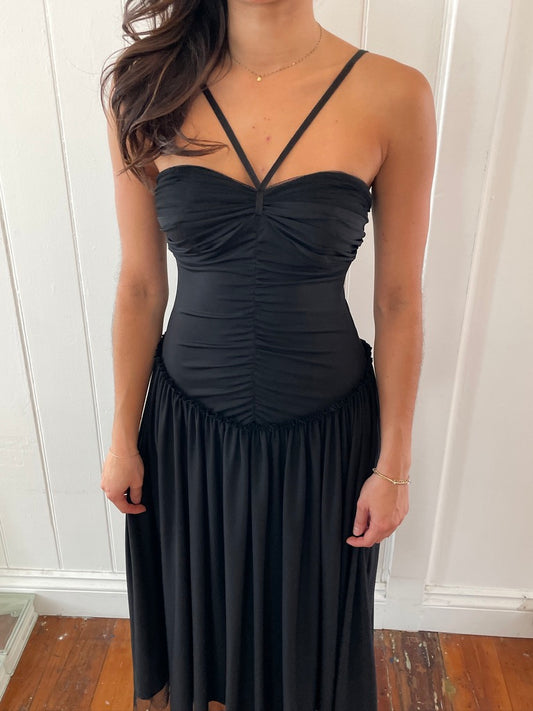 Vintage Y2K Vera Wang black drop waist midi dress