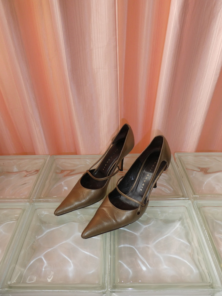 Bronze leather pointed toe pumps size 37.5
