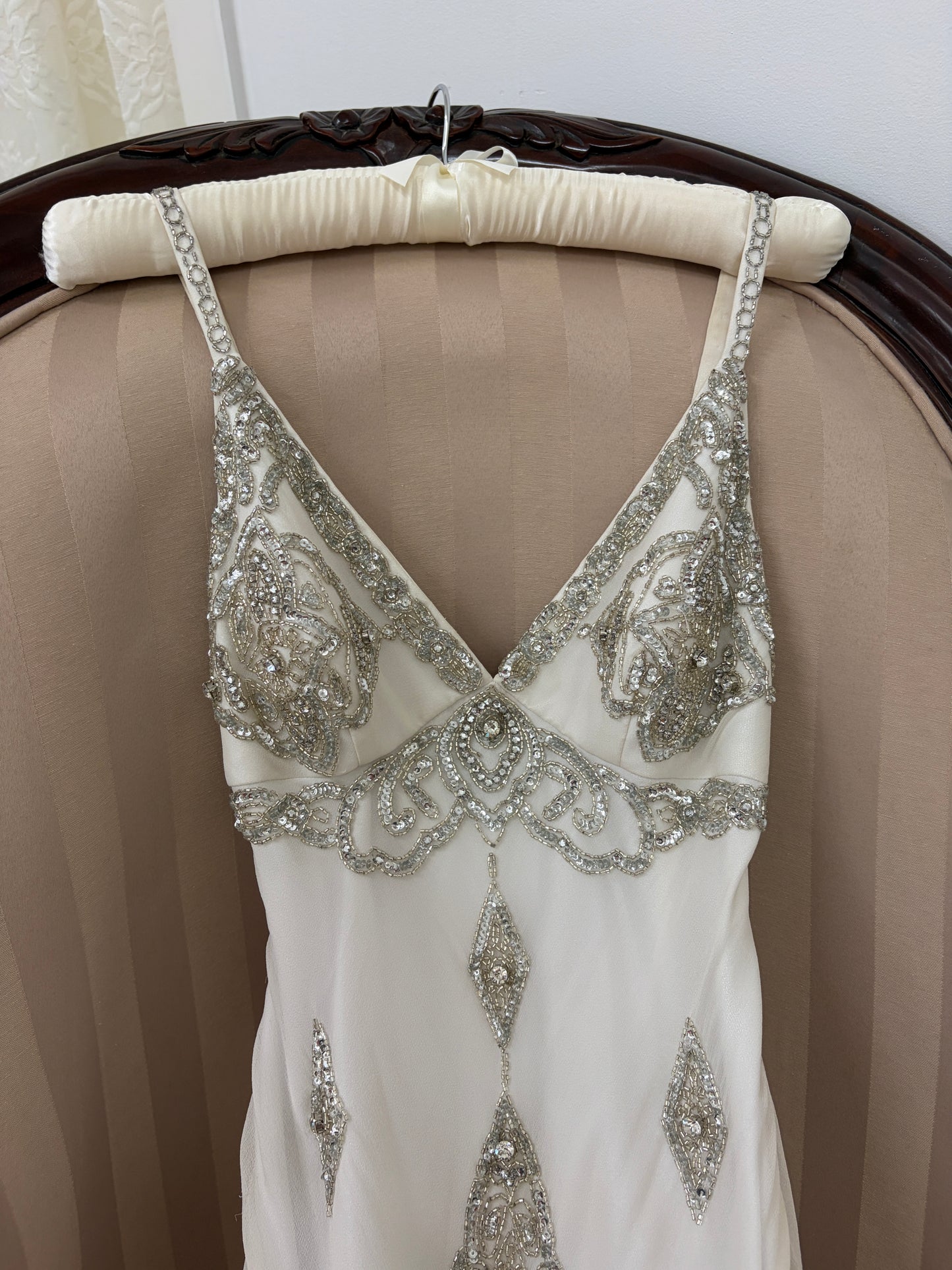 Vintage 00s Ruth Tarvydas ivory silk embellished wedding dress