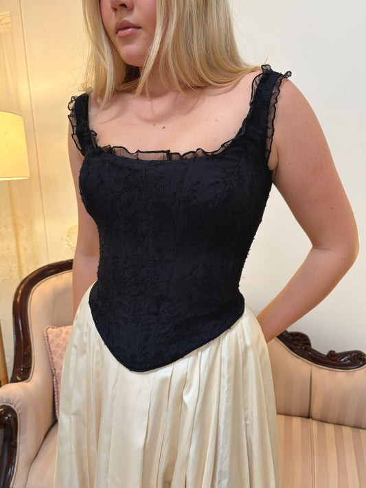 Vintage 90s Mariana Hardwick black basque waist lace corset top