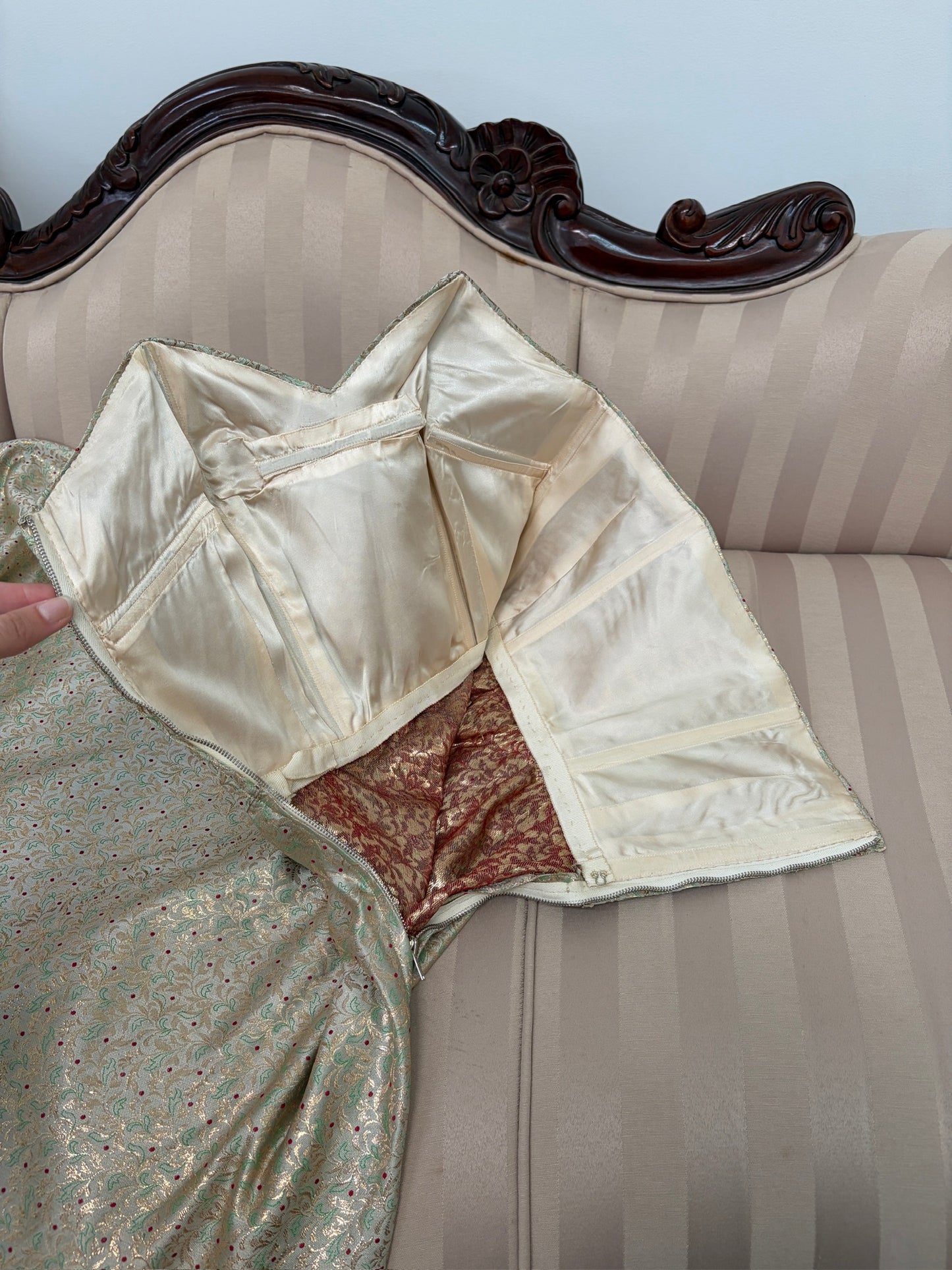 Vintage 50s gold brocade strapless evening gown with jacket
