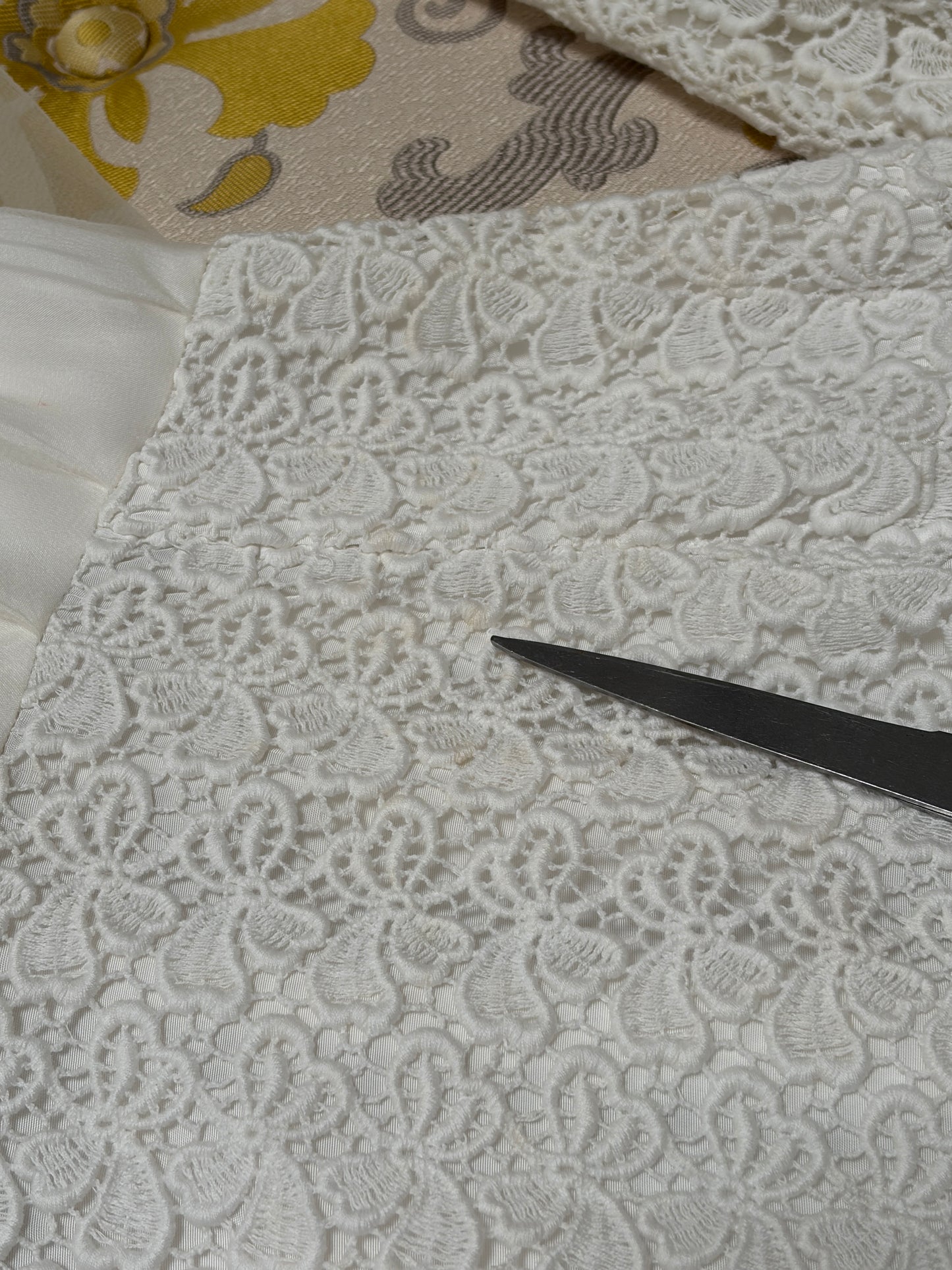 Vintage 60s long sleeve guipure lace wedding gown with applique train