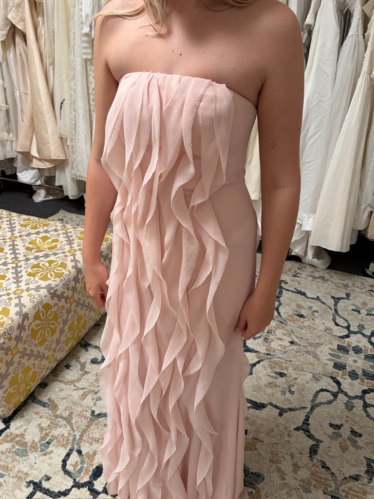 Vintage 00s Vera Wang pink cascading ruffle evening gown