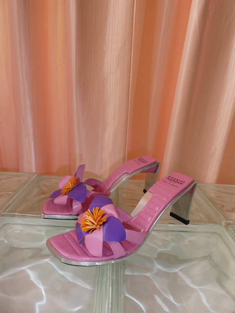 Charles Jourdan pink & purple steel heels size 38