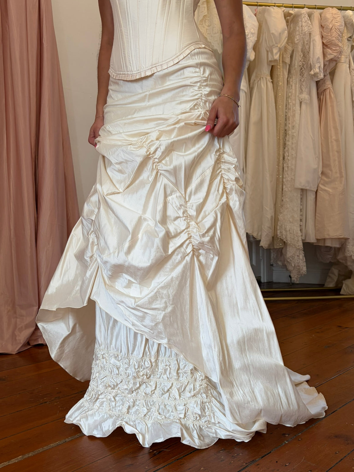 Vintage 90s cream silk dupion corset and skirt set