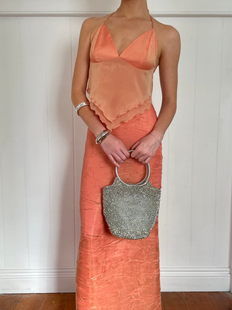 Vintage Y2K shimmery orange skirt and halter set